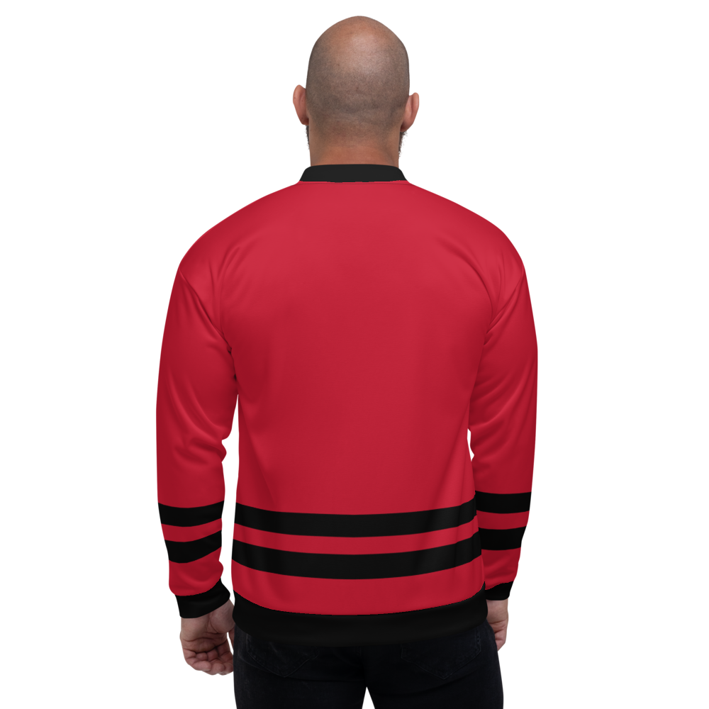 Red Stripe Bomber Jacket mockup