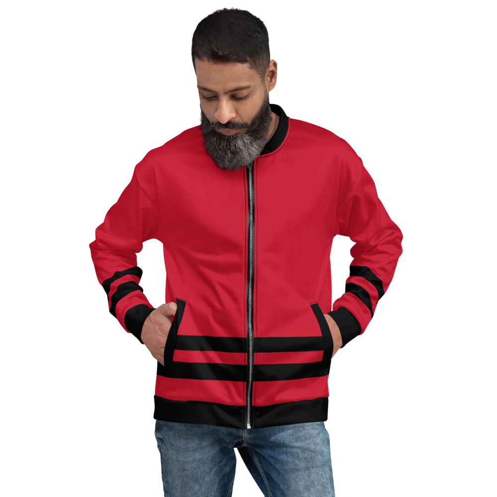 Red Stripe Bomber Jacket mockup